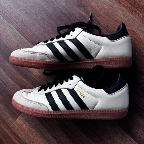 Adidas Originals Men’s Samba OG 7.5 Beige Black Leather Unisex Gold Logo - Picture 8 of 12
